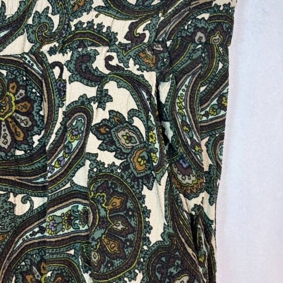 Zara Women's Pull on Green Paisley Pleated Pants Size XS Bohemian Straight Leg - Picture 5 of 14